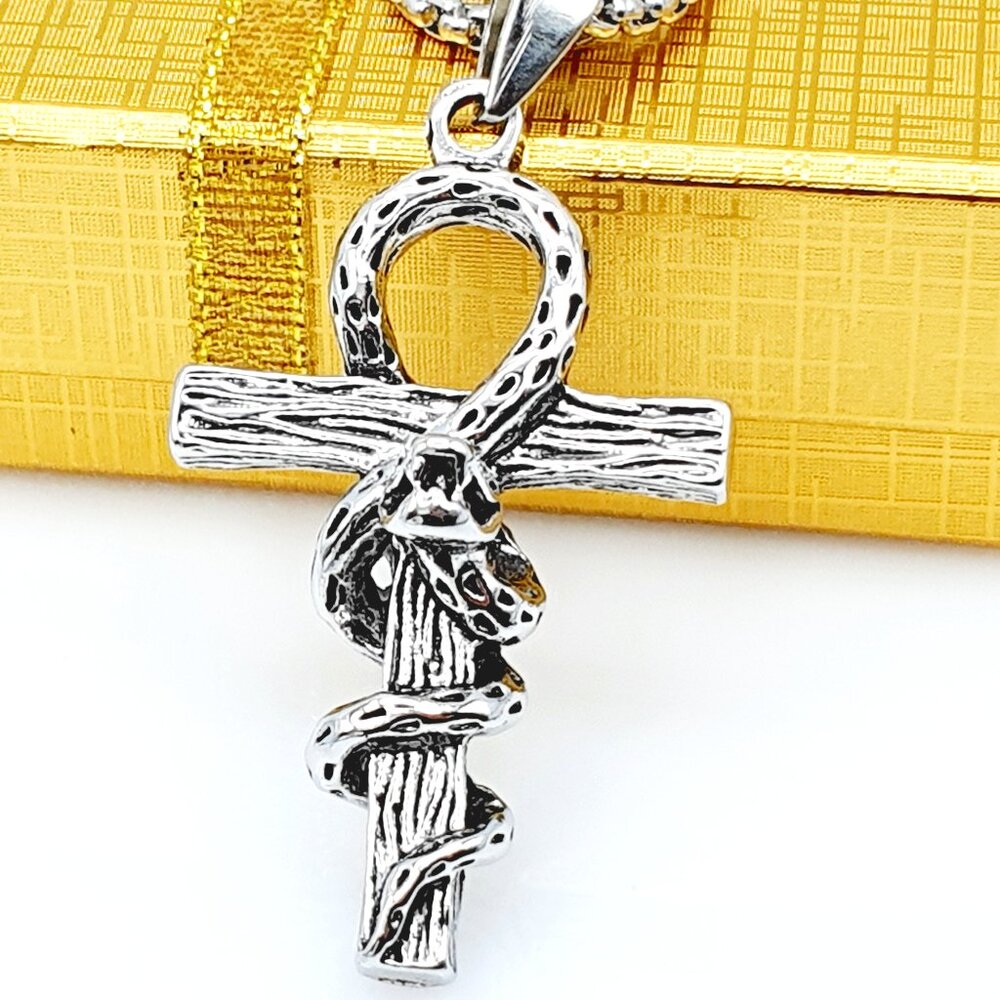 😍Gothic Snake Wrapped Cross Necklace for Men, BL55590026